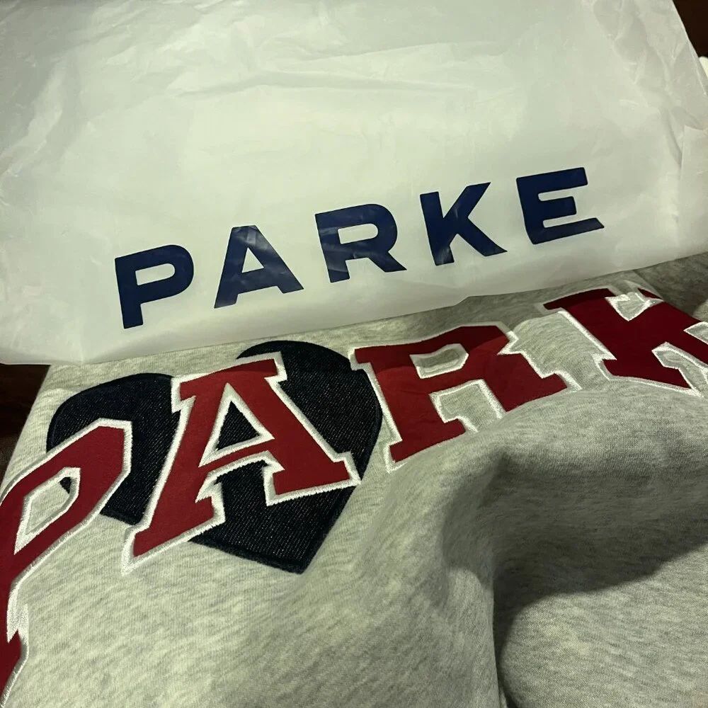 NWT Parke 2026 Valentine’s Day Jean Heart Varsity Mockneck Sweatshirt Size L/XL